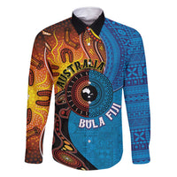 Fiji and Australia Together Family Matching Tank Maxi Dress and Hawaiian Shirt Tapa Tribal Tattoo mix Aboriginal Pattern LT03 Dad's Shirt - Long Sleeve Black - Polynesian Pride
