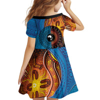 Fiji and Australia Together Kid Short Sleeve Dress Tapa Tribal Tattoo mix Aboriginal Pattern