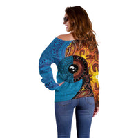 Fiji and Australia Together Off Shoulder Sweater Tapa Tribal Tattoo mix Aboriginal Pattern