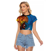 Fiji and Australia Together Raglan Cropped T Shirt Tapa Tribal Tattoo mix Aboriginal Pattern