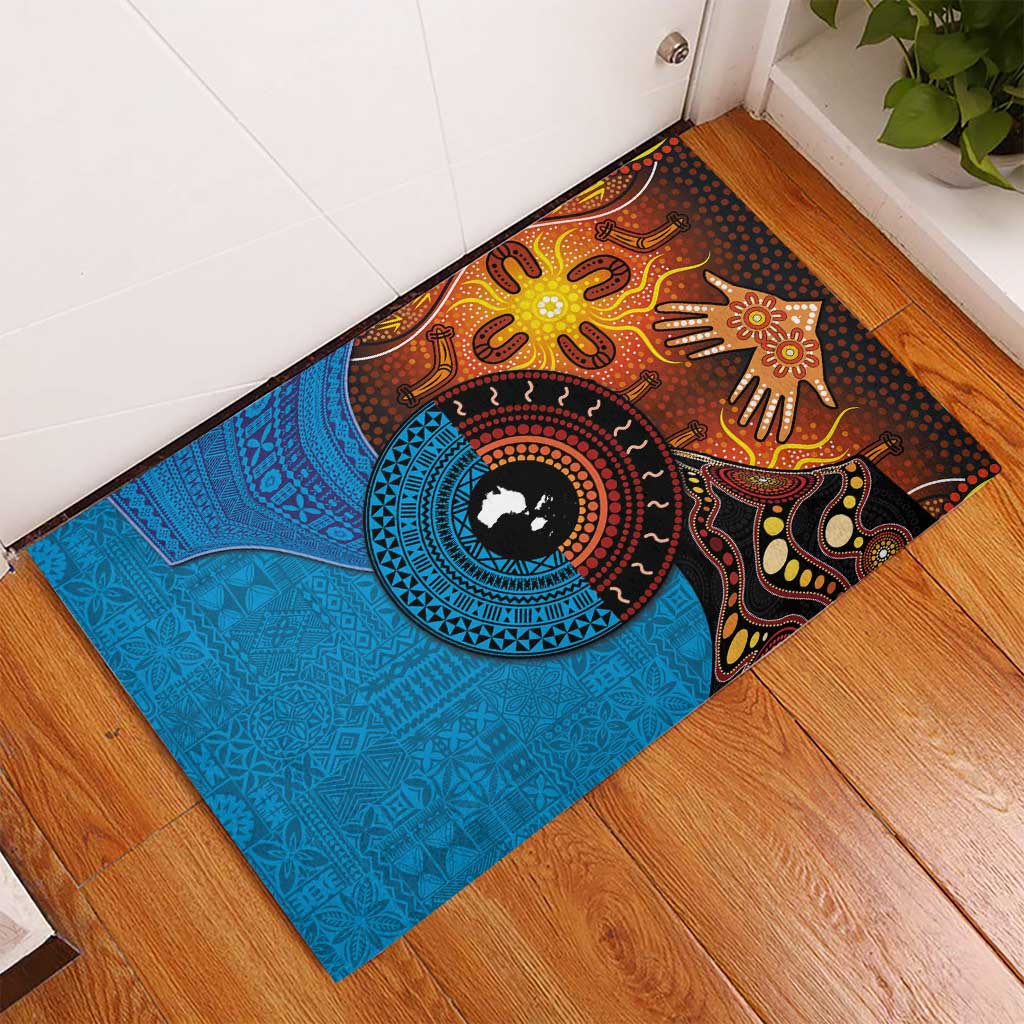 Fiji and Australia Together Rubber Doormat Tapa Tribal Tattoo mix Aboriginal Pattern