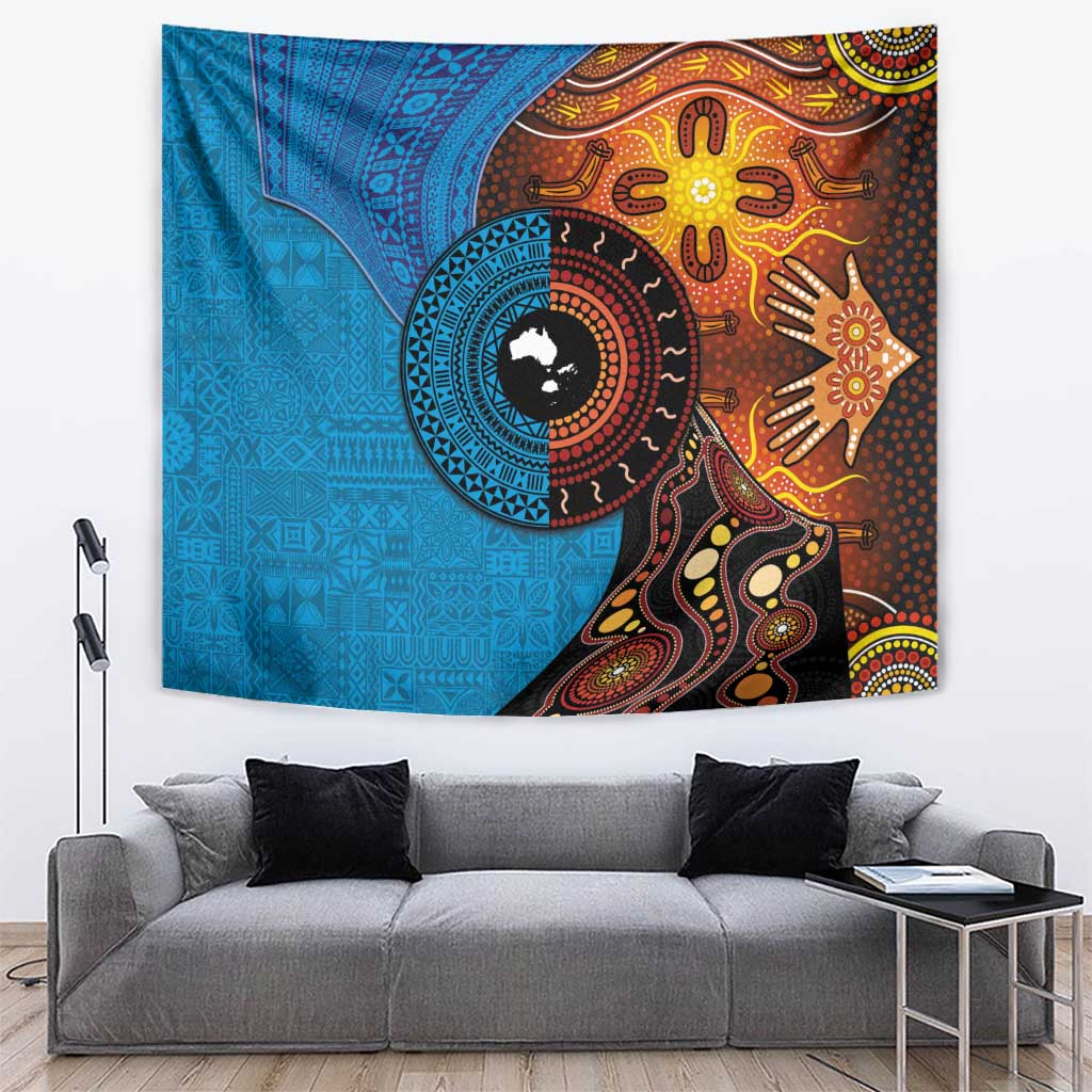 Fiji and Australia Together Tapestry Tapa Tribal Tattoo mix Aboriginal Pattern