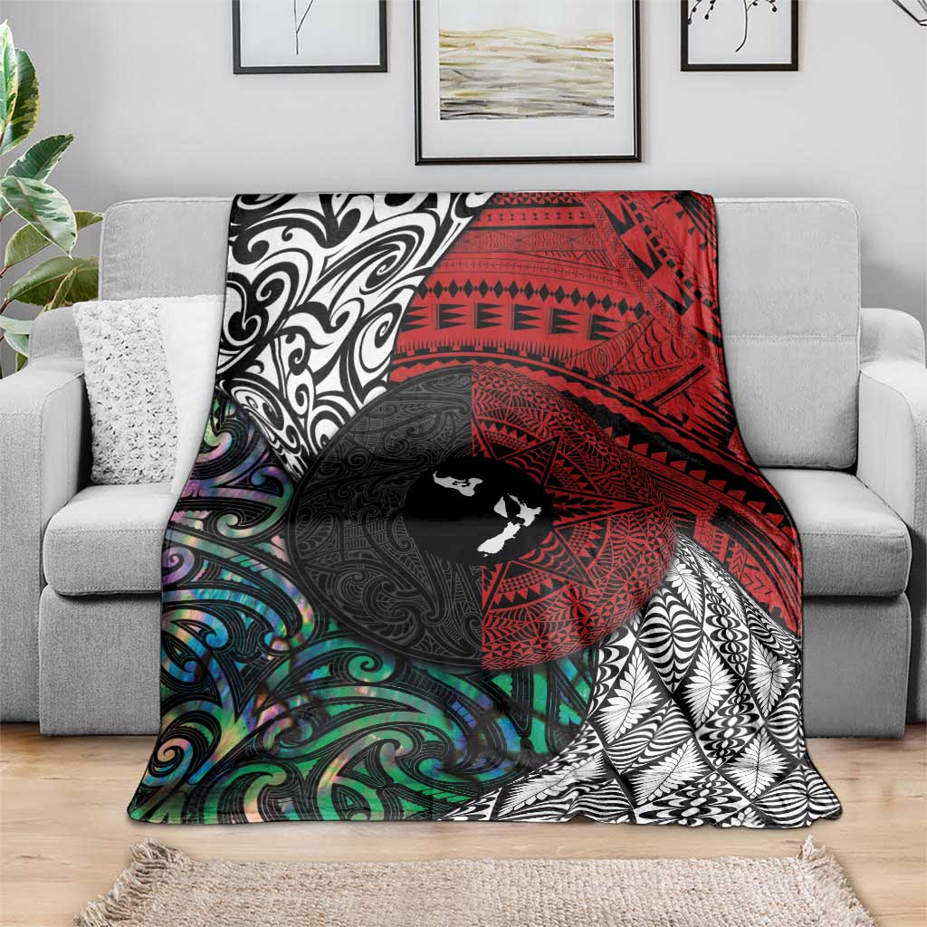 Tonga and New Zealand Together Blanket Tongan Kupesi Ngatu Tattoo and Maori Paua Shell Pattern