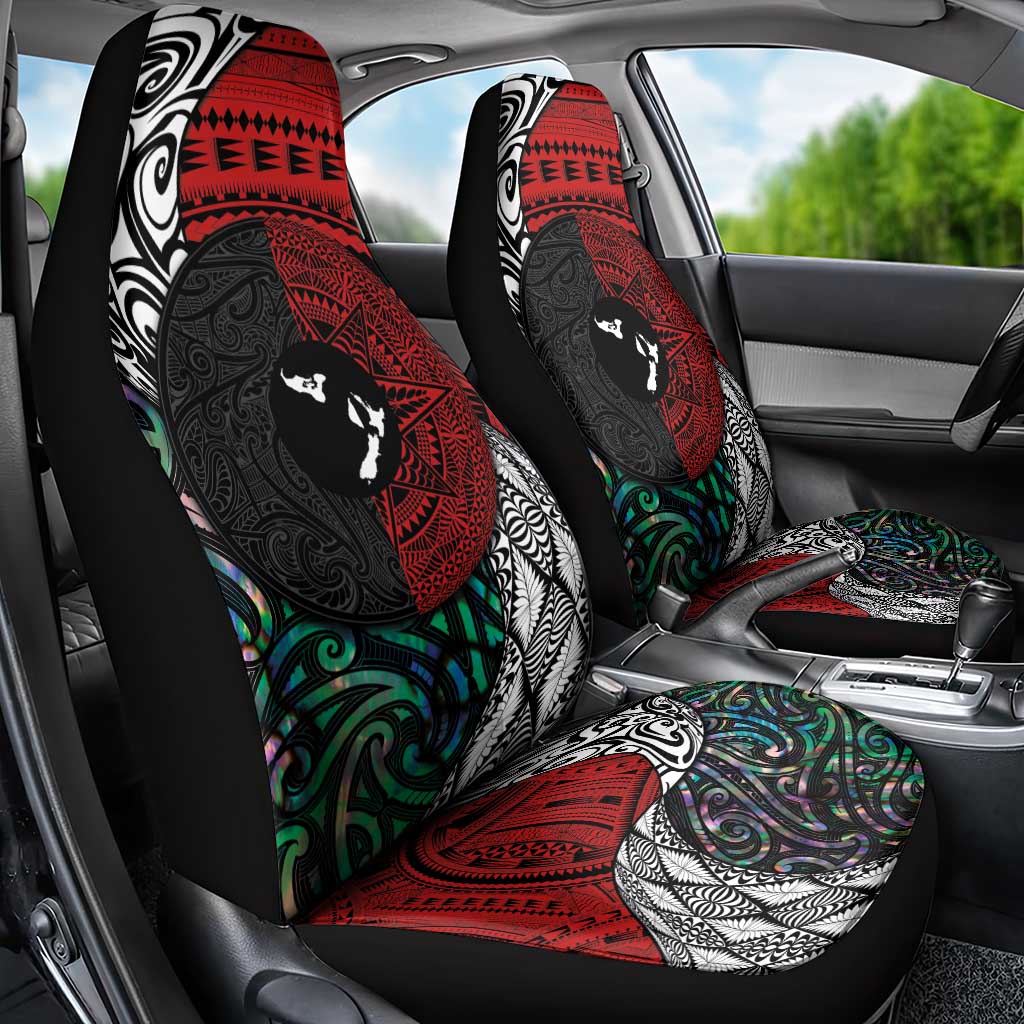 Tonga and New Zealand Together Car Seat Cover Tongan Kupesi Ngatu Tattoo and Maori Paua Shell Pattern LT03 - Polynesian Pride
