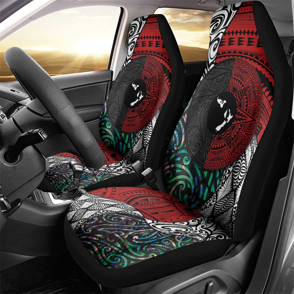Tonga and New Zealand Together Car Seat Cover Tongan Kupesi Ngatu Tattoo and Maori Paua Shell Pattern LT03 - Polynesian Pride