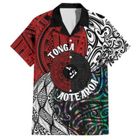 Tonga and New Zealand Together Family Matching Off The Shoulder Long Sleeve Dress and Hawaiian Shirt Tongan Kupesi Ngatu Tattoo and Maori Paua Shell Pattern LT03 Dad's Shirt - Short Sleeve Black - Polynesian Pride