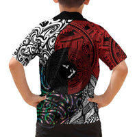 Tonga and New Zealand Together Family Matching Off Shoulder Short Dress and Hawaiian Shirt Tongan Kupesi Ngatu Tattoo and Maori Paua Shell Pattern LT03 - Polynesian Pride