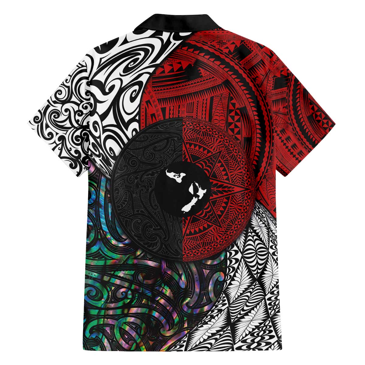 Tonga and New Zealand Together Family Matching Off Shoulder Short Dress and Hawaiian Shirt Tongan Kupesi Ngatu Tattoo and Maori Paua Shell Pattern LT03 - Polynesian Pride