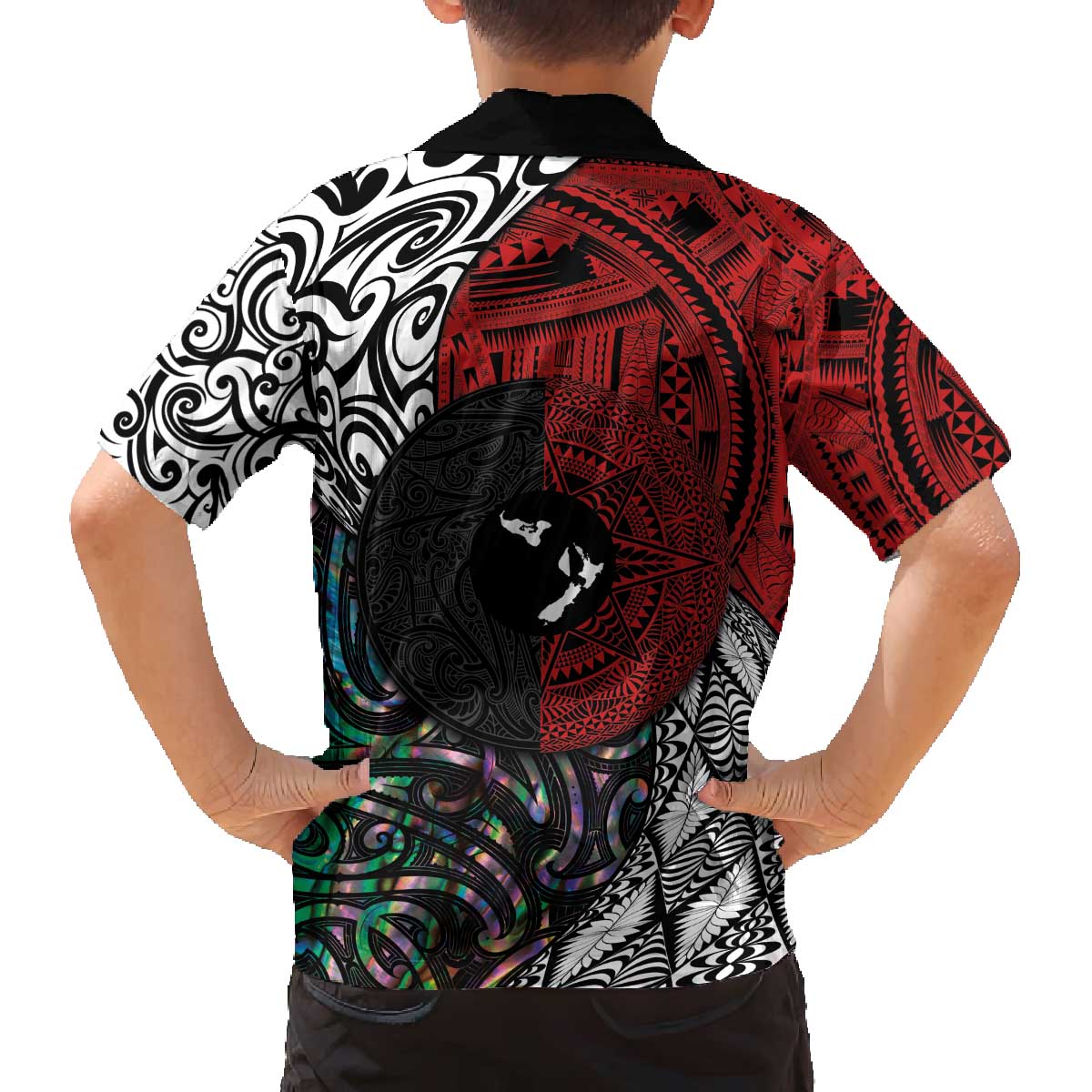 Tonga and New Zealand Together Family Matching Puletasi and Hawaiian Shirt Tongan Kupesi Ngatu Tattoo and Maori Paua Shell Pattern LT03 - Polynesian Pride