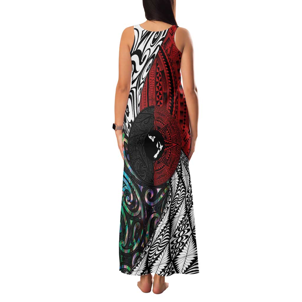 Tonga and New Zealand Together Family Matching Tank Maxi Dress and Hawaiian Shirt Tongan Kupesi Ngatu Tattoo and Maori Paua Shell Pattern LT03 - Polynesian Pride