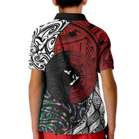 Tonga and New Zealand Together Kids Polo Shirt - Tongan Kupesi Ngatu Tattoo and Maori Paua Shell Pattern LT03 - Polynesian Pride