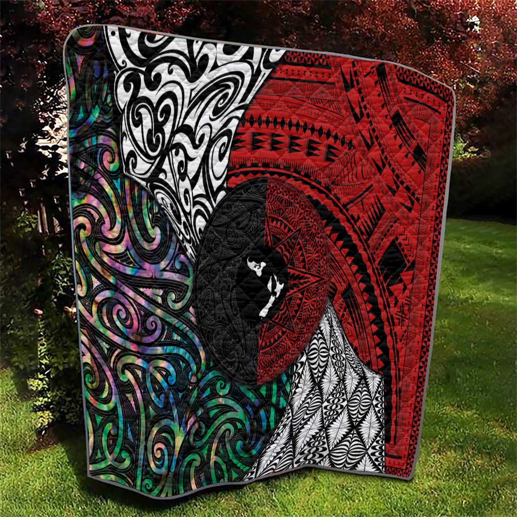 Tonga and New Zealand Together Quilt Tongan Kupesi Ngatu Tattoo and Maori Paua Shell Pattern