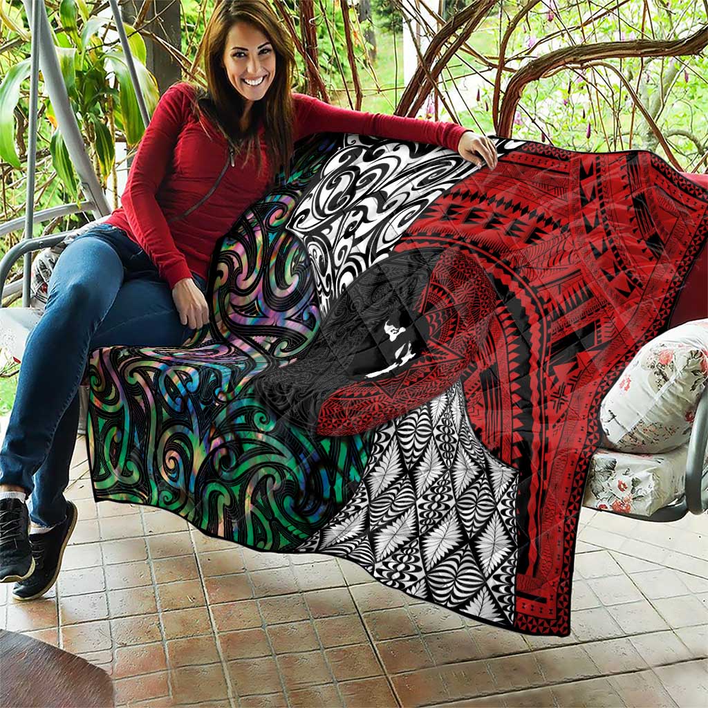 Tonga and New Zealand Together Quilt Tongan Kupesi Ngatu Tattoo and Maori Paua Shell Pattern
