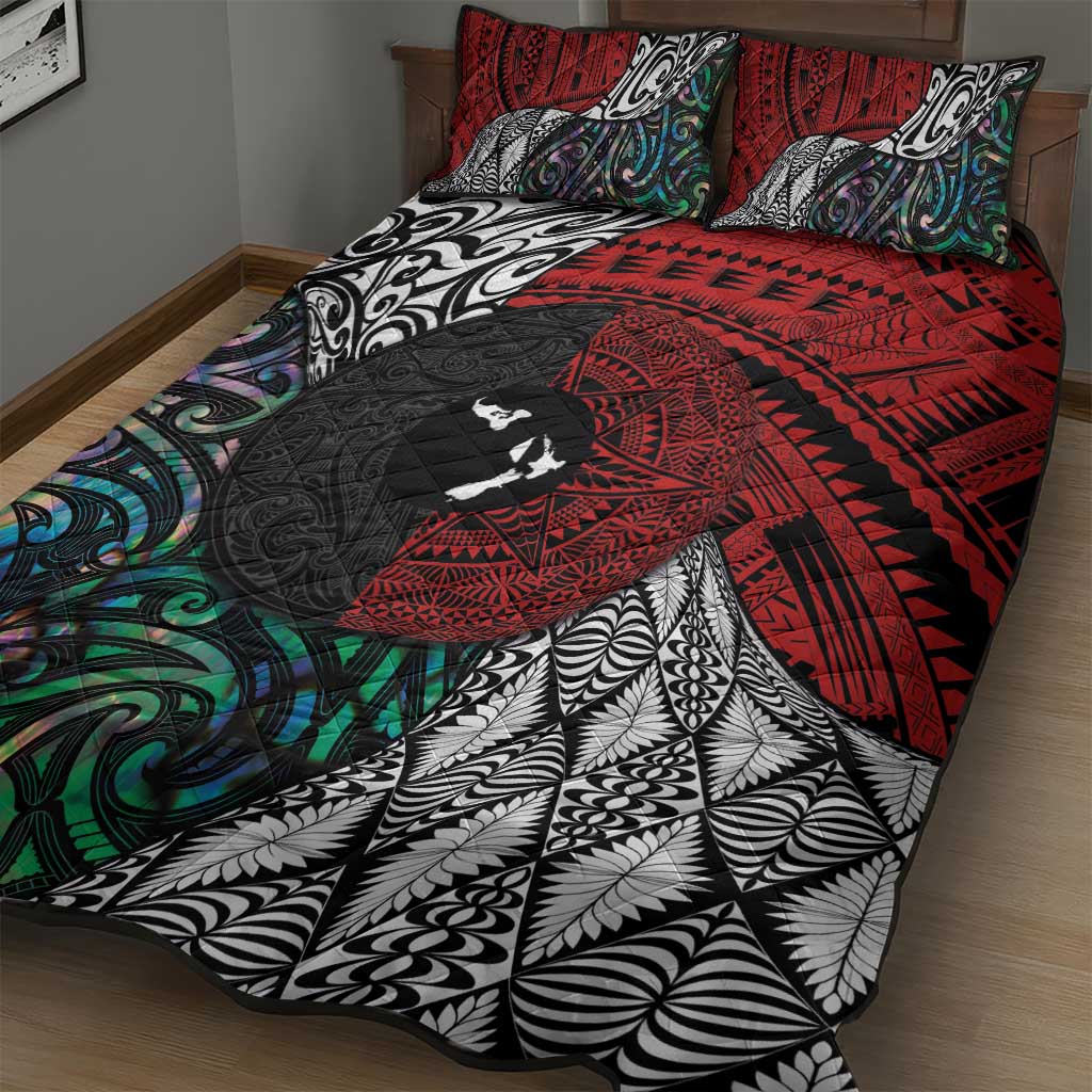 Tonga and New Zealand Together Quilt Bed Set Tongan Kupesi Ngatu Tattoo and Maori Paua Shell Pattern LT03 - Polynesian Pride