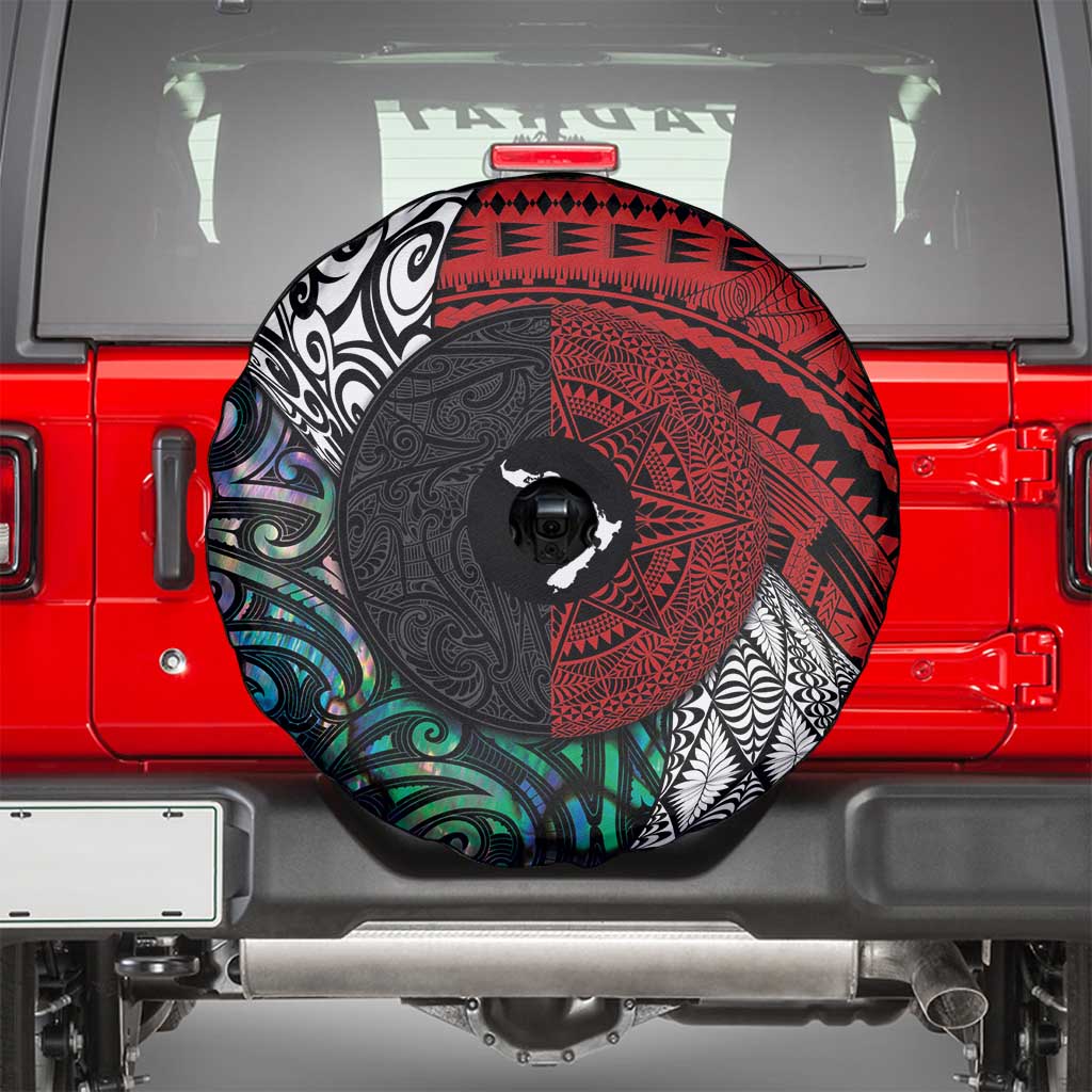 Tonga and New Zealand Together Spare Tire Cover Tongan Kupesi Ngatu Tattoo and Maori Paua Shell Pattern LT03 - Polynesian Pride