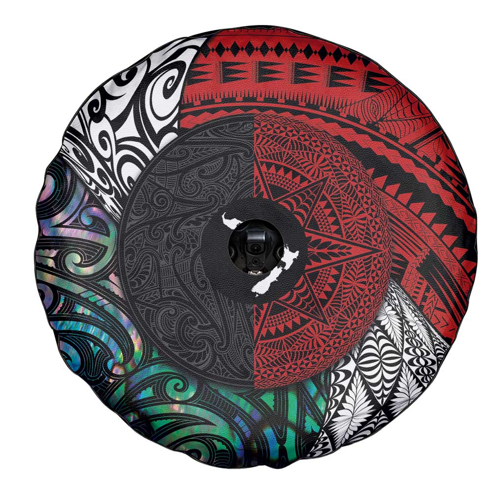 Tonga and New Zealand Together Spare Tire Cover Tongan Kupesi Ngatu Tattoo and Maori Paua Shell Pattern LT03 - Polynesian Pride