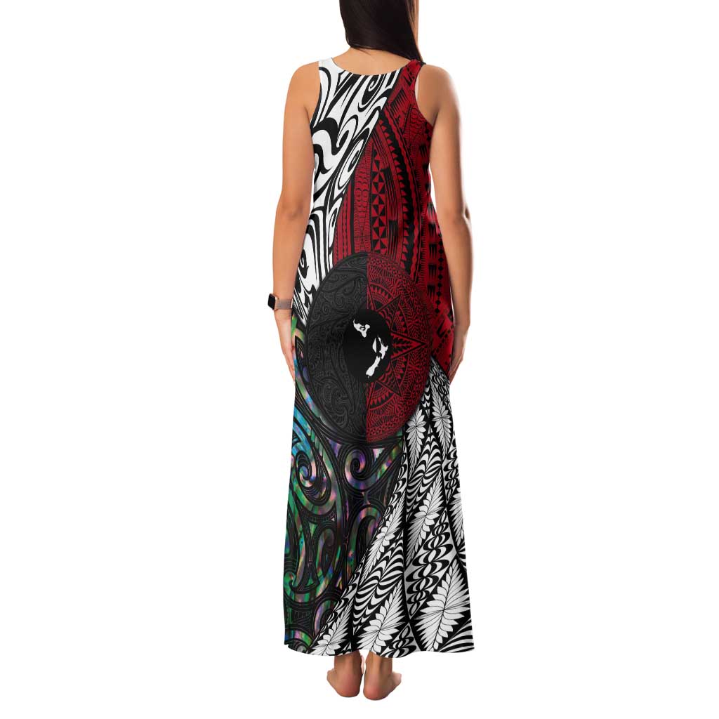 Tonga and New Zealand Together Tank Maxi Dress Tongan Kupesi Ngatu Tattoo and Maori Paua Shell Pattern LT03 - Polynesian Pride
