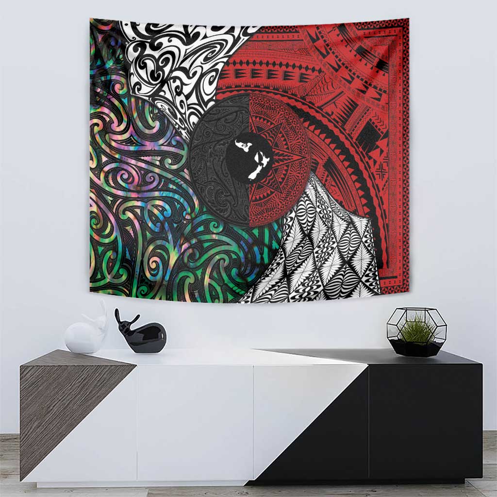 Tonga and New Zealand Together Tapestry Tongan Kupesi Ngatu Tattoo and Maori Paua Shell Pattern