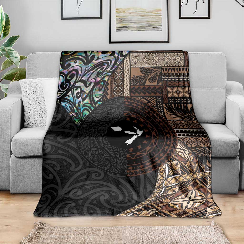 Samoa and New Zealand Together Blanket Siapo Motif and Maori Paua Shell Pattern