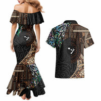 Samoa and New Zealand Together Couples Matching Mermaid Dress and Hawaiian Shirt Siapo Motif and Maori Paua Shell Pattern LT03 - Polynesian Pride