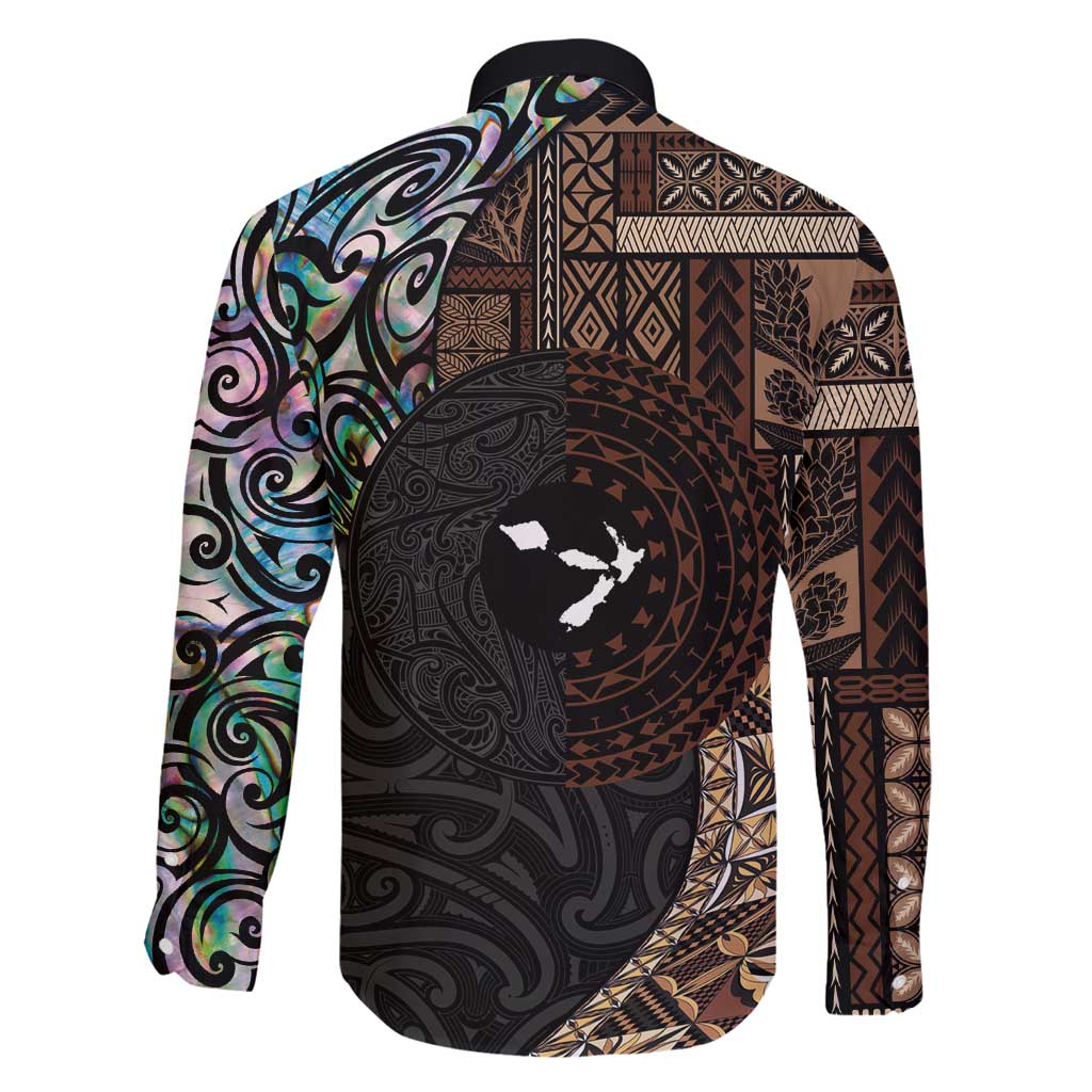 Samoa and New Zealand Together Family Matching Mermaid Dress and Hawaiian Shirt Siapo Motif and Maori Paua Shell Pattern LT03 - Polynesian Pride