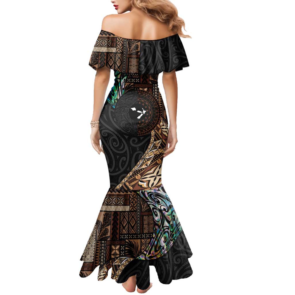Samoa and New Zealand Together Family Matching Mermaid Dress and Hawaiian Shirt Siapo Motif and Maori Paua Shell Pattern LT03 - Polynesian Pride