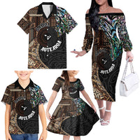 Samoa and New Zealand Together Family Matching Off The Shoulder Long Sleeve Dress and Hawaiian Shirt Siapo Motif and Maori Paua Shell Pattern LT03 - Polynesian Pride