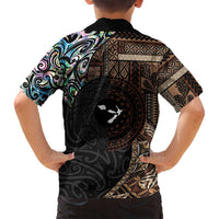 Samoa and New Zealand Together Family Matching Off Shoulder Maxi Dress and Hawaiian Shirt Siapo Motif and Maori Paua Shell Pattern LT03 - Polynesian Pride