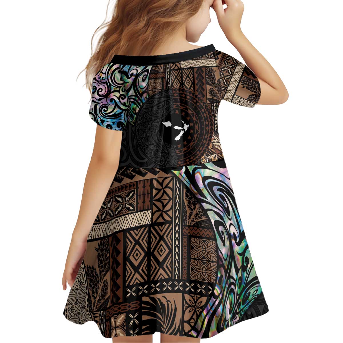 Samoa and New Zealand Together Family Matching Off Shoulder Short Dress and Hawaiian Shirt Siapo Motif and Maori Paua Shell Pattern LT03 - Polynesian Pride