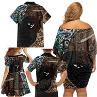 Samoa and New Zealand Together Family Matching Off Shoulder Short Dress and Hawaiian Shirt Siapo Motif and Maori Paua Shell Pattern LT03 - Polynesian Pride