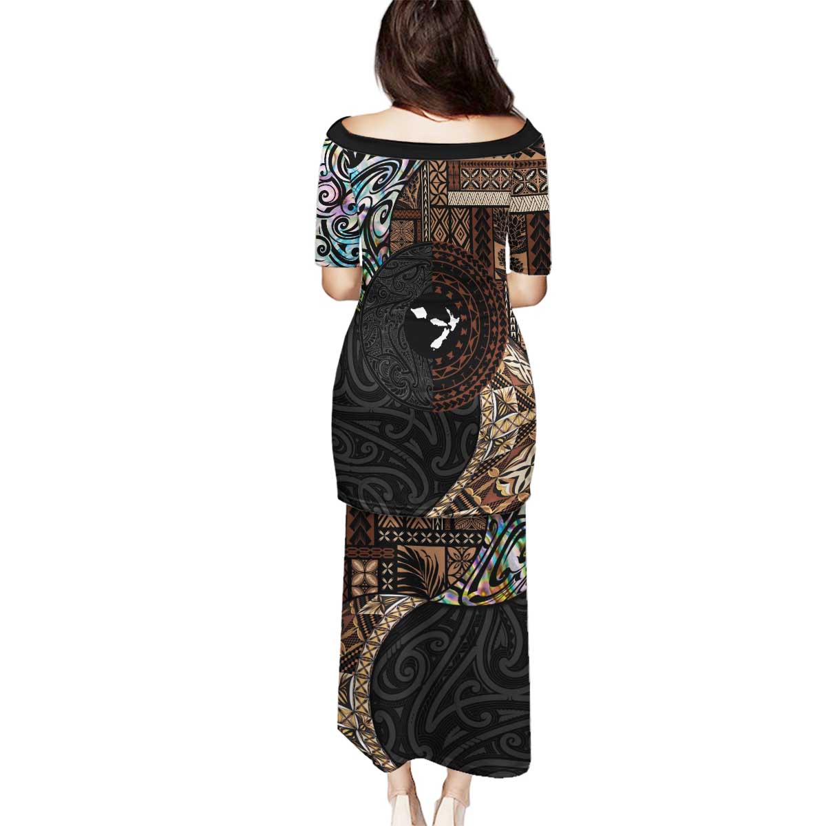 Samoa and New Zealand Together Family Matching Puletasi and Hawaiian Shirt Siapo Motif and Maori Paua Shell Pattern LT03 - Polynesian Pride