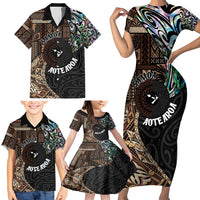 Samoa and New Zealand Together Family Matching Short Sleeve Bodycon Dress and Hawaiian Shirt Siapo Motif and Maori Paua Shell Pattern LT03 - Polynesian Pride