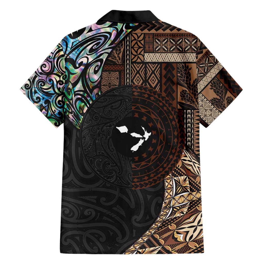 Samoa and New Zealand Together Family Matching Short Sleeve Bodycon Dress and Hawaiian Shirt Siapo Motif and Maori Paua Shell Pattern LT03 - Polynesian Pride