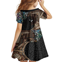 Samoa and New Zealand Together Family Matching Tank Maxi Dress and Hawaiian Shirt Siapo Motif and Maori Paua Shell Pattern LT03 - Polynesian Pride