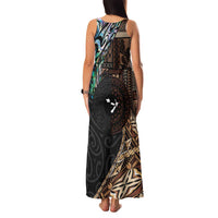 Samoa and New Zealand Together Family Matching Tank Maxi Dress and Hawaiian Shirt Siapo Motif and Maori Paua Shell Pattern LT03 - Polynesian Pride