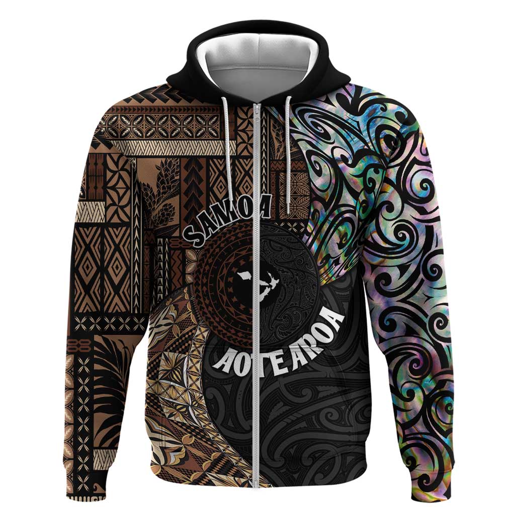 Samoa and New Zealand Together Hoodie Siapo Motif and Maori Paua Shell Pattern