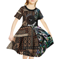 Samoa and New Zealand Together Kid Short Sleeve Dress Siapo Motif and Maori Paua Shell Pattern