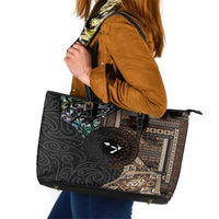 Samoa and New Zealand Together Leather Tote Bag Siapo Motif and Maori Paua Shell Pattern