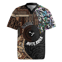 Samoa and New Zealand Together Rugby Jersey Siapo Motif and Maori Paua Shell Pattern LT03 Black - Polynesian Pride