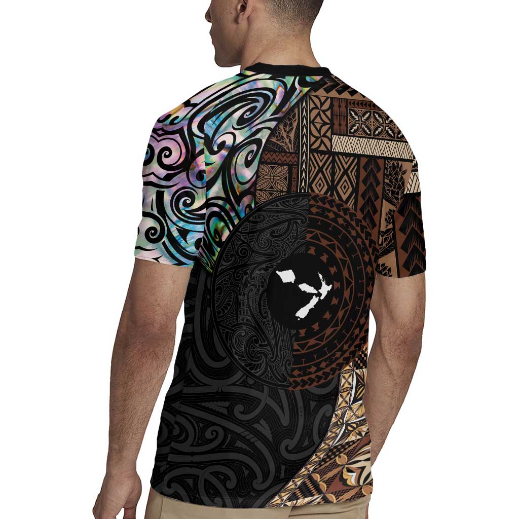 Samoa and New Zealand Together Rugby Jersey Siapo Motif and Maori Paua Shell Pattern LT03 - Polynesian Pride