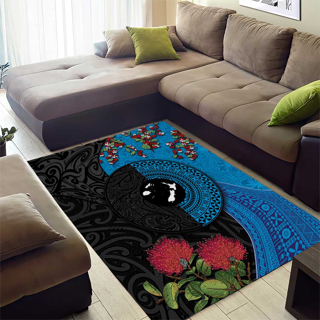 Fiji and New Zealand Together Area Rug Tapa Maori Tattoo mix Tagimoucia and Pohutukawa LT03 - Polynesian Pride