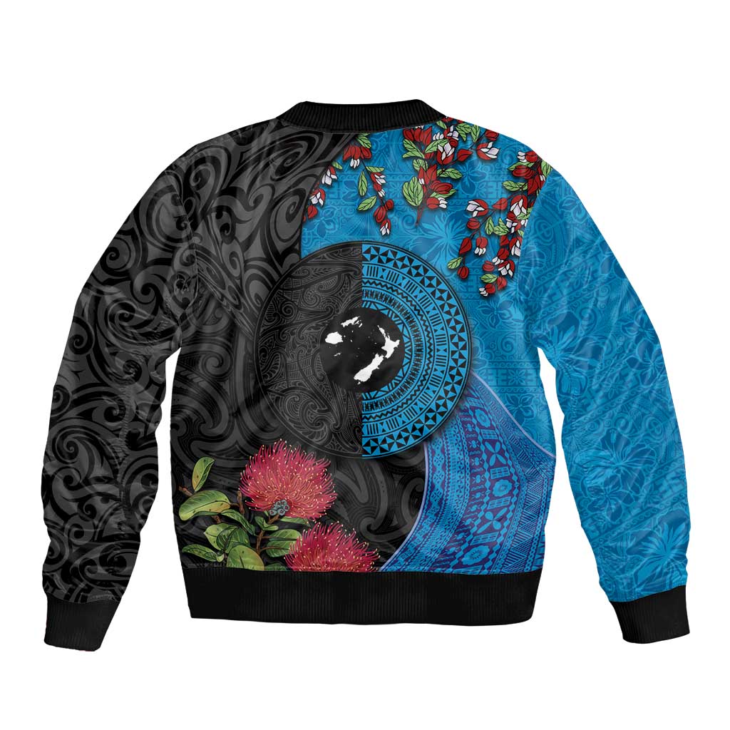 Fiji and New Zealand Together Bomber Jacket Tapa Maori Tattoo mix Tagimoucia and Pohutukawa