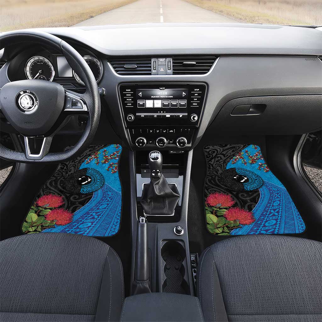 Fiji and New Zealand Together Car Mats Tapa Maori Tattoo mix Tagimoucia and Pohutukawa LT03 Set 2pcs - Front Black - Polynesian Pride