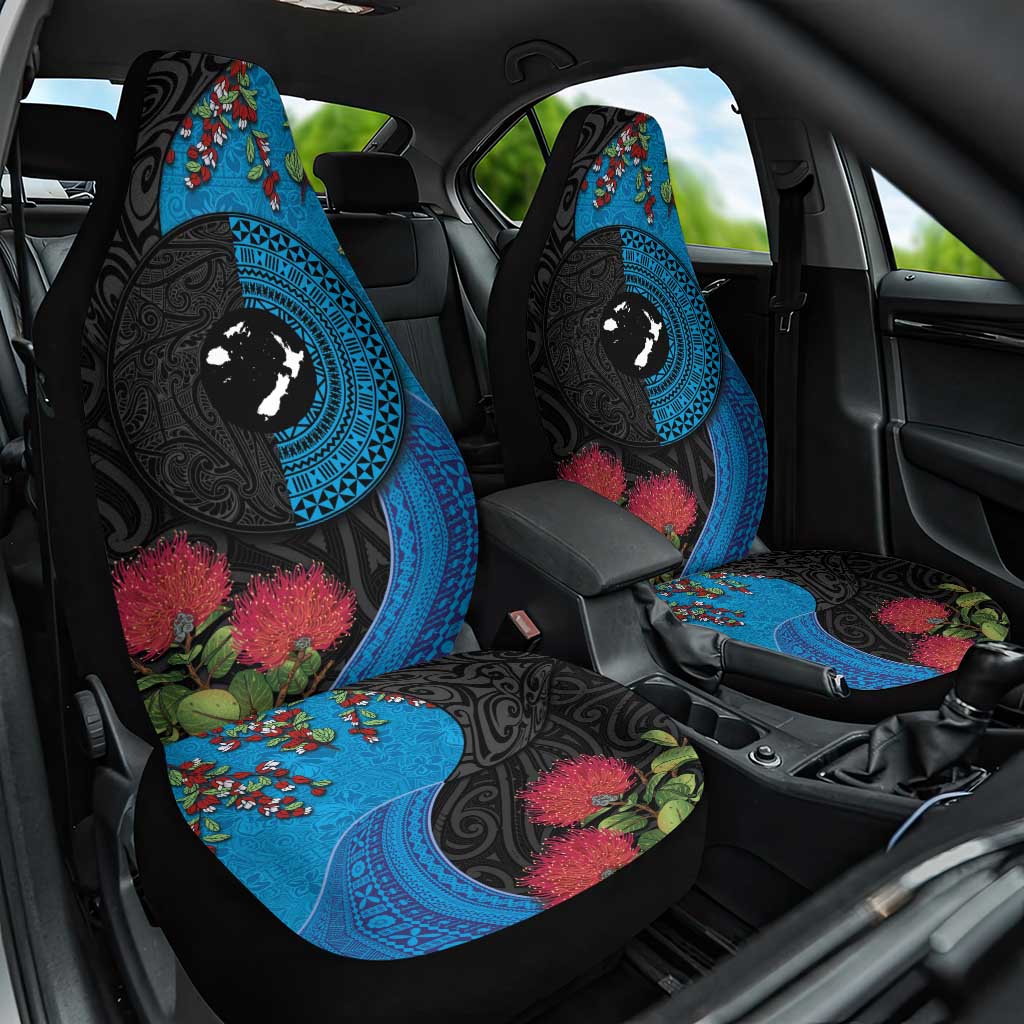 Fiji and New Zealand Together Car Seat Cover Tapa Maori Tattoo mix Tagimoucia and Pohutukawa LT03 One Size Black - Polynesian Pride
