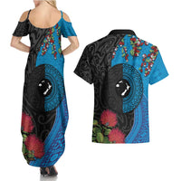 Fiji and New Zealand Together Couples Matching Summer Maxi Dress and Hawaiian Shirt Tapa Maori Tattoo mix Tagimoucia and Pohutukawa LT03 - Polynesian Pride