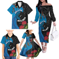 Fiji and New Zealand Together Family Matching Off The Shoulder Long Sleeve Dress and Hawaiian Shirt Tapa Maori Tattoo mix Tagimoucia and Pohutukawa LT03 - Polynesian Pride