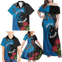Fiji and New Zealand Together Family Matching Off Shoulder Maxi Dress and Hawaiian Shirt Tapa Maori Tattoo mix Tagimoucia and Pohutukawa LT03 - Polynesian Pride