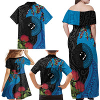 Fiji and New Zealand Together Family Matching Off Shoulder Maxi Dress and Hawaiian Shirt Tapa Maori Tattoo mix Tagimoucia and Pohutukawa LT03 - Polynesian Pride