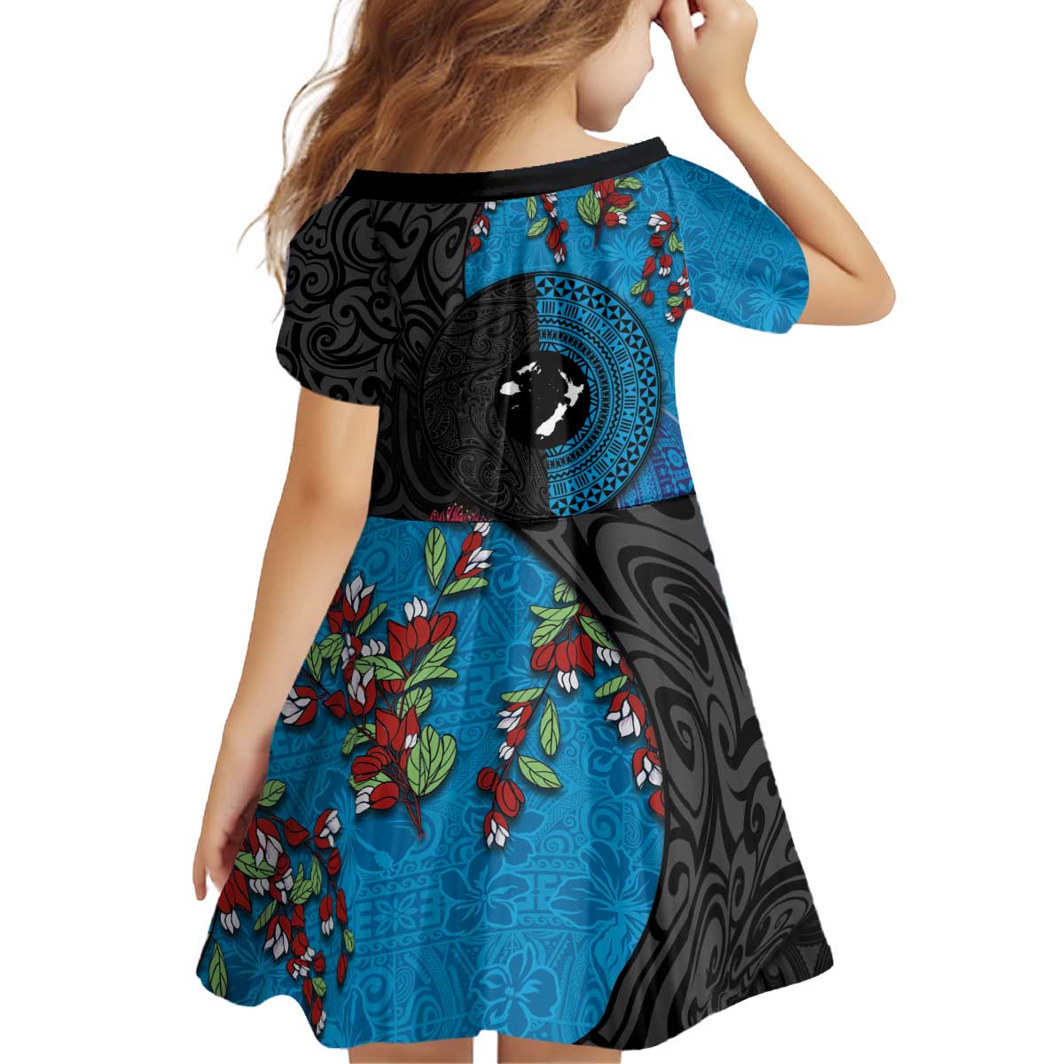 Fiji and New Zealand Together Family Matching Off Shoulder Short Dress and Hawaiian Shirt Tapa Maori Tattoo mix Tagimoucia and Pohutukawa LT03 - Polynesian Pride