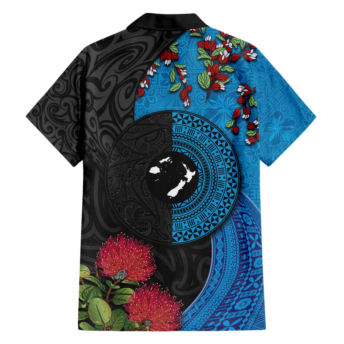 Fiji and New Zealand Together Family Matching Off Shoulder Short Dress and Hawaiian Shirt Tapa Maori Tattoo mix Tagimoucia and Pohutukawa LT03 - Polynesian Pride